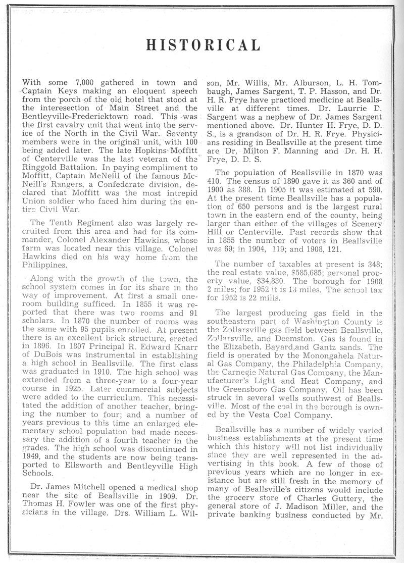 Beallsville Cemetery Centennial program page 10
