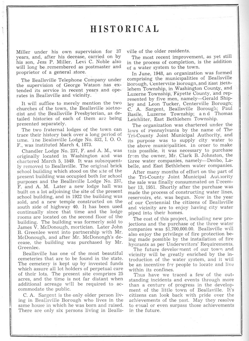 Beallsville Cemetery Centennial program page 12