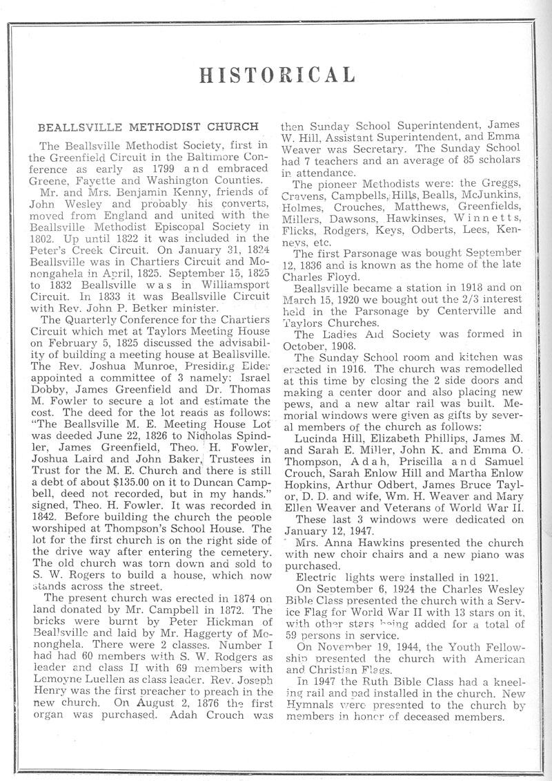 Beallsville Cemetery Centennial program page 18