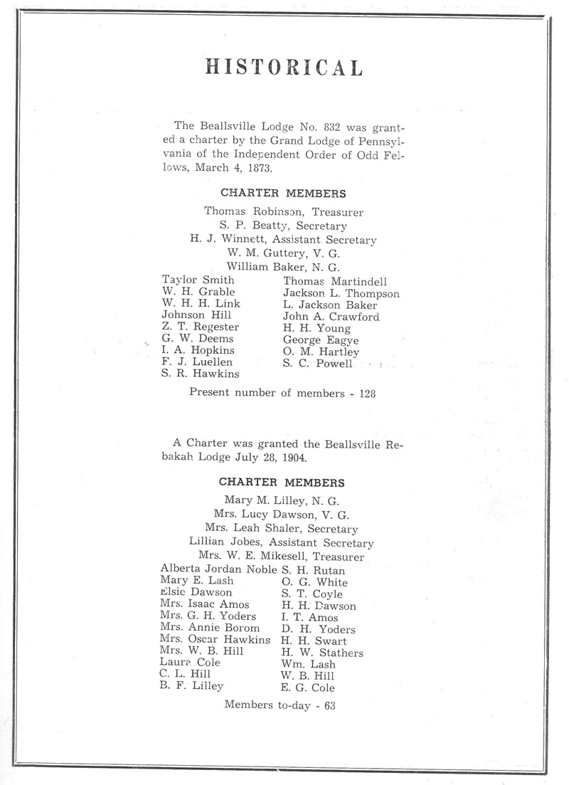 Beallsville Cemetery Centennial program page 19