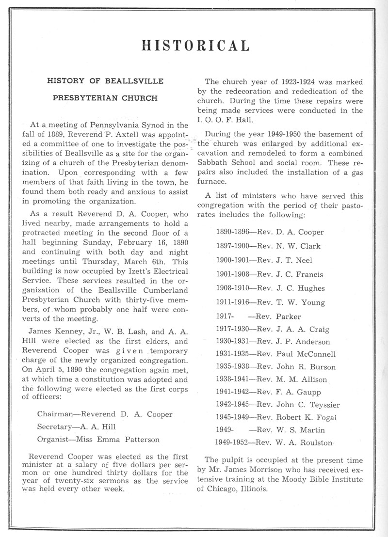 Beallsville Cemetery Centennial program page 20