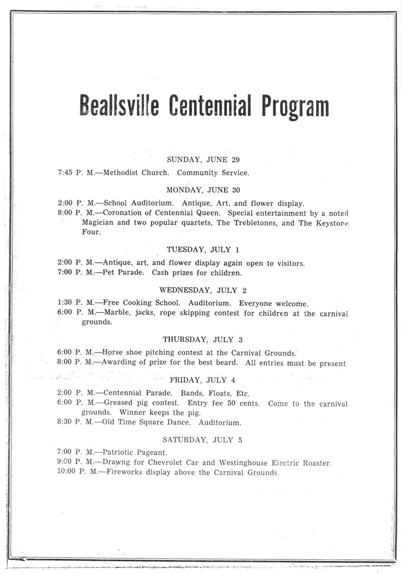 Beallsville Cemetery Centennial program page 38