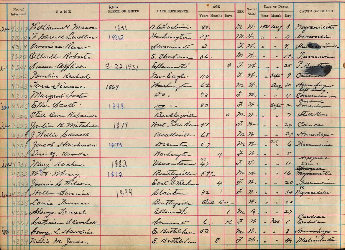 interment book page 1