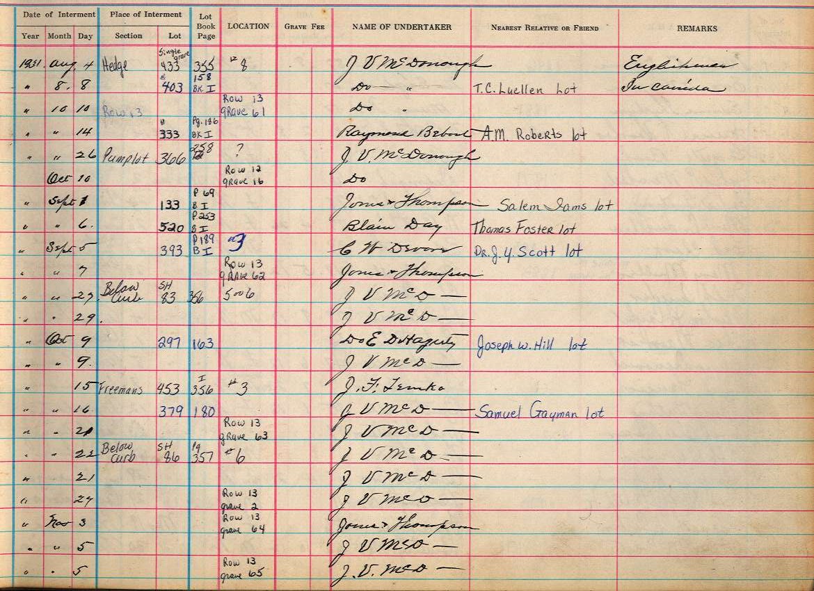 interment book page 1a