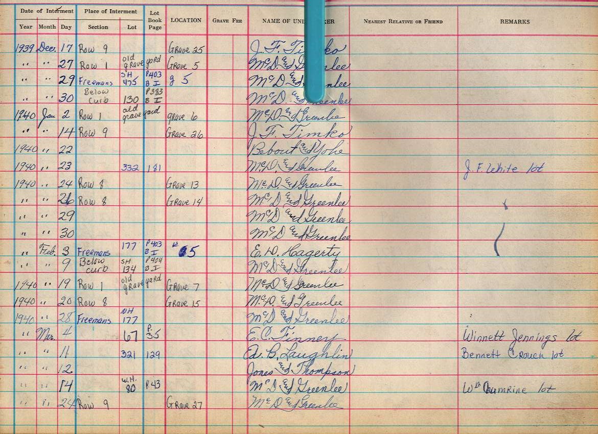 interment book 2 page 25a