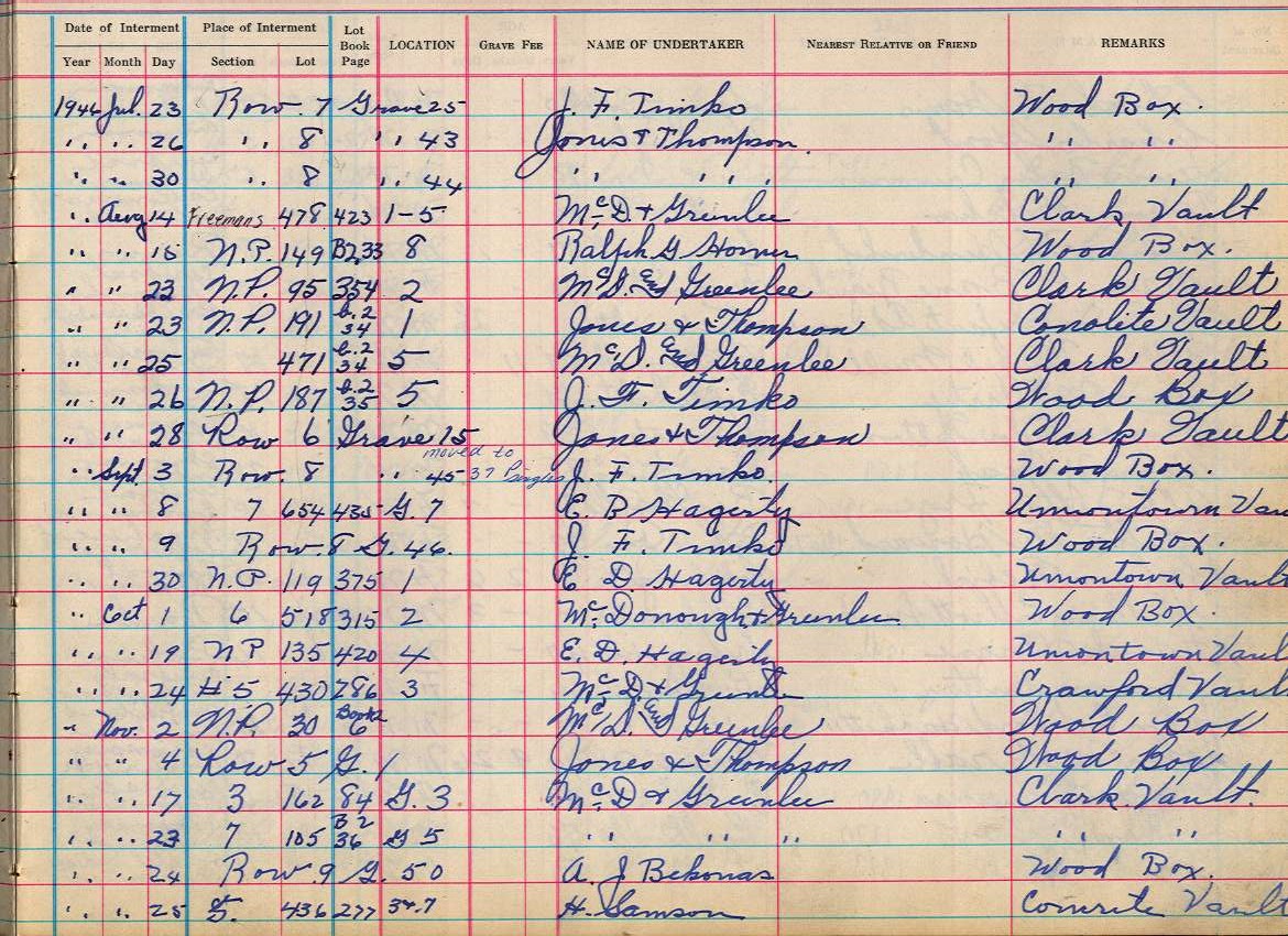 interment book 2 page 45a