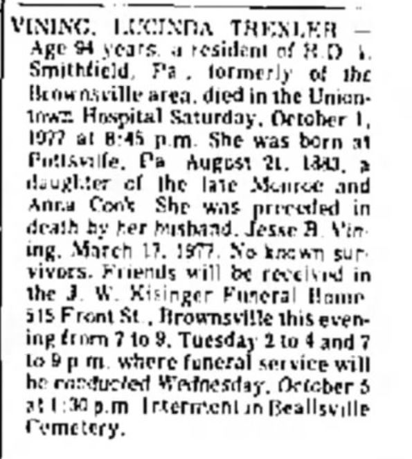 Lucinda Vining obit