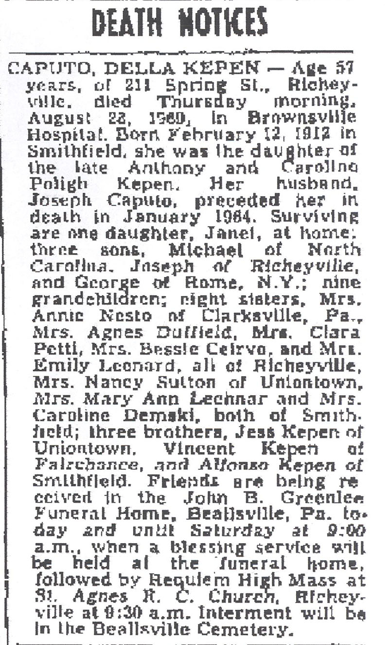 Della Kepen Caputo obit