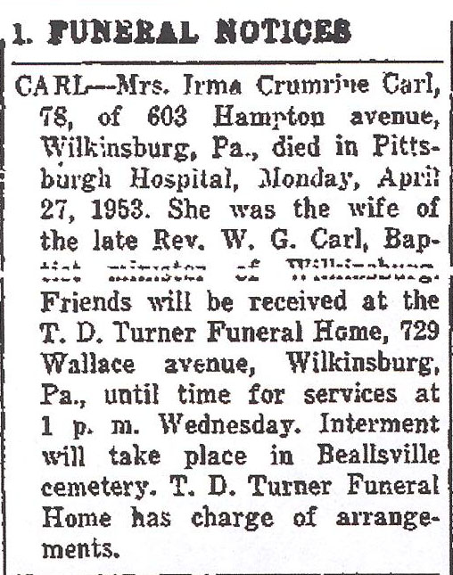Irma Crumrine Carl