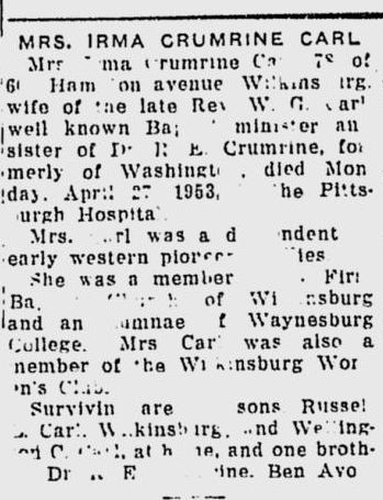 Irma Crumrine Carl