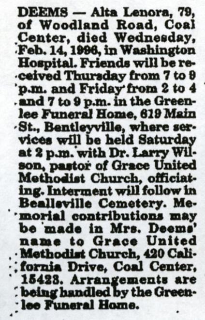 Alta Lenora Deems