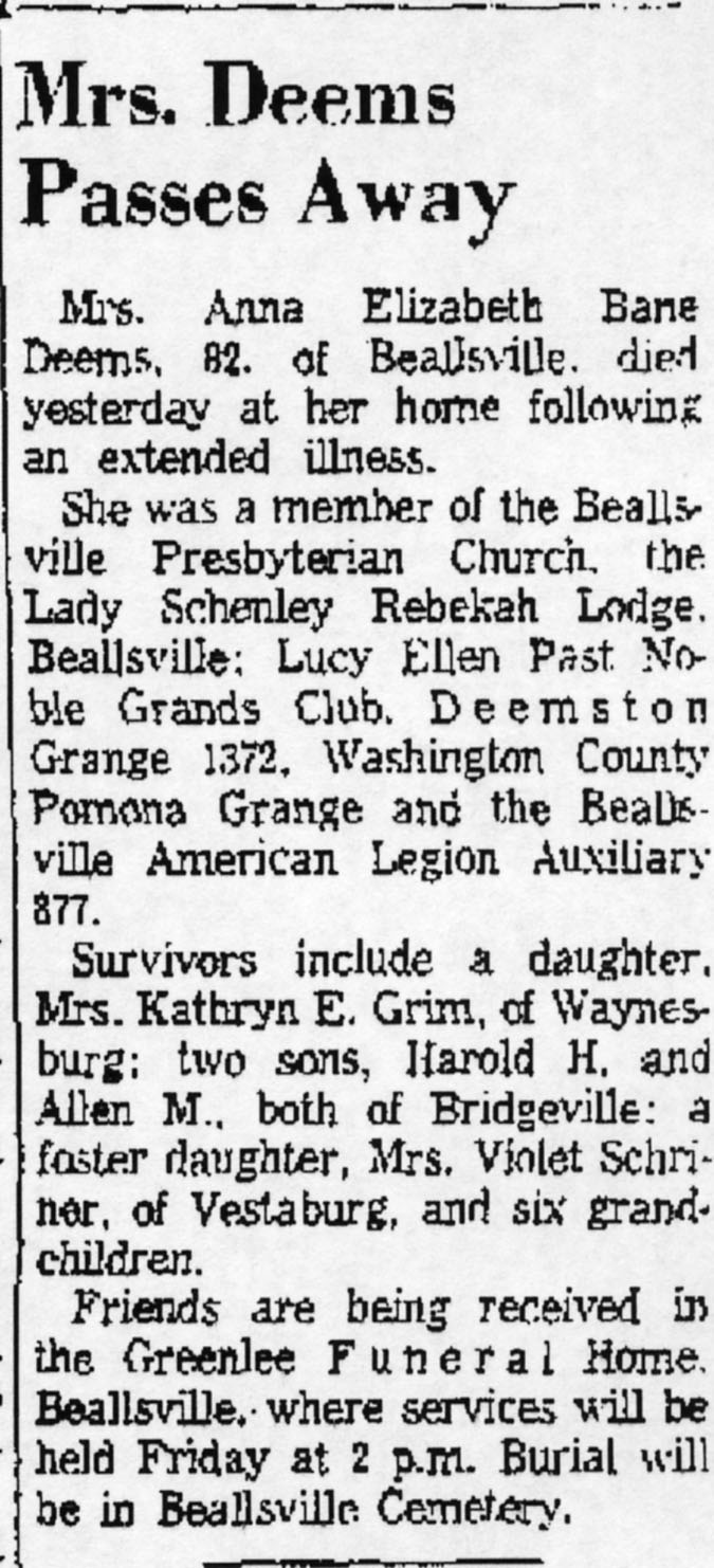 Anna Elizabeth Bane Deems