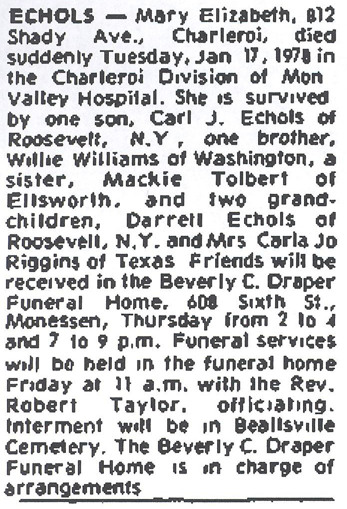 Mary Elizabeth Echols obit