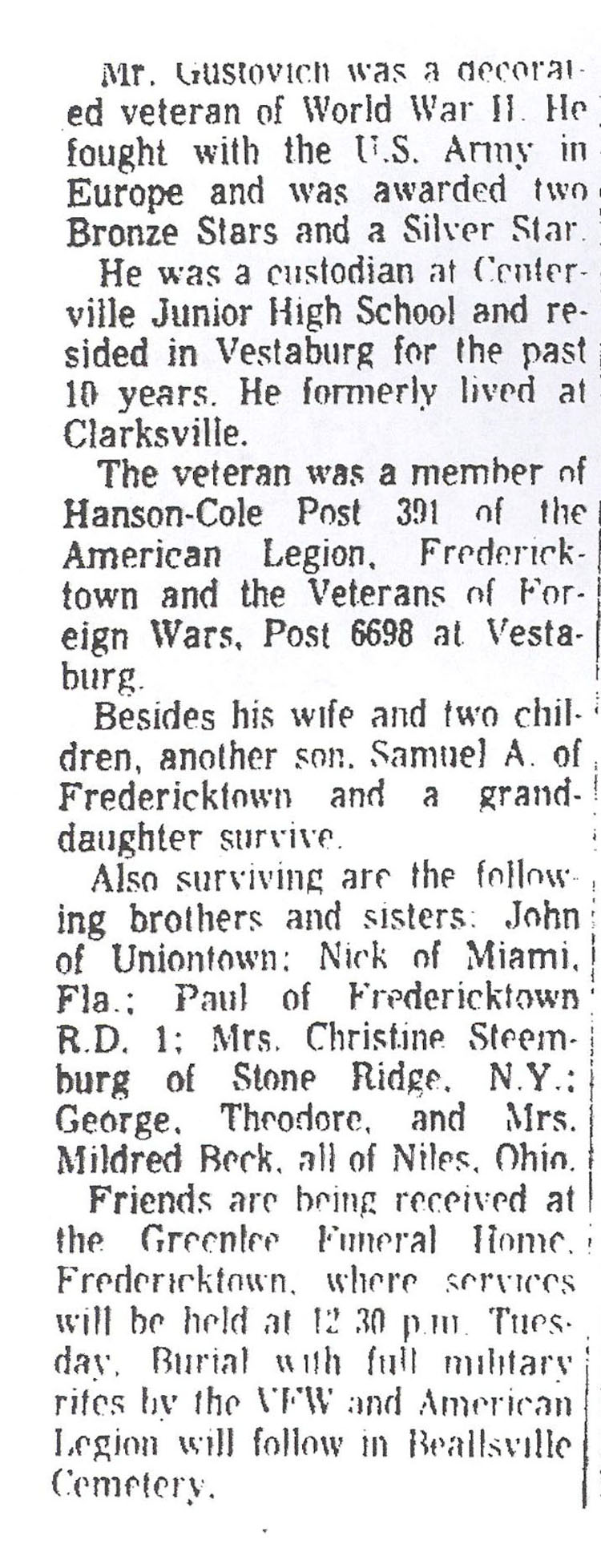 Samuel Gustovich obit