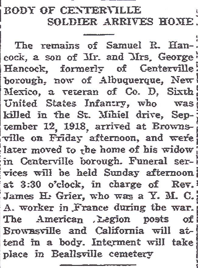 Samuel R. Hancock obit
