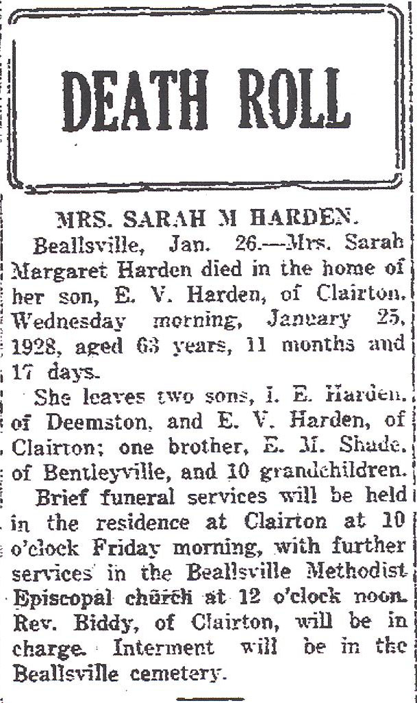 Sarah M. Harden obit