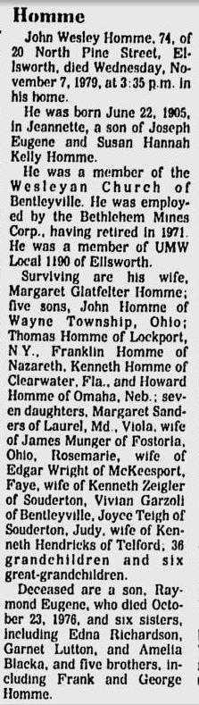 John Wesley Homme obit