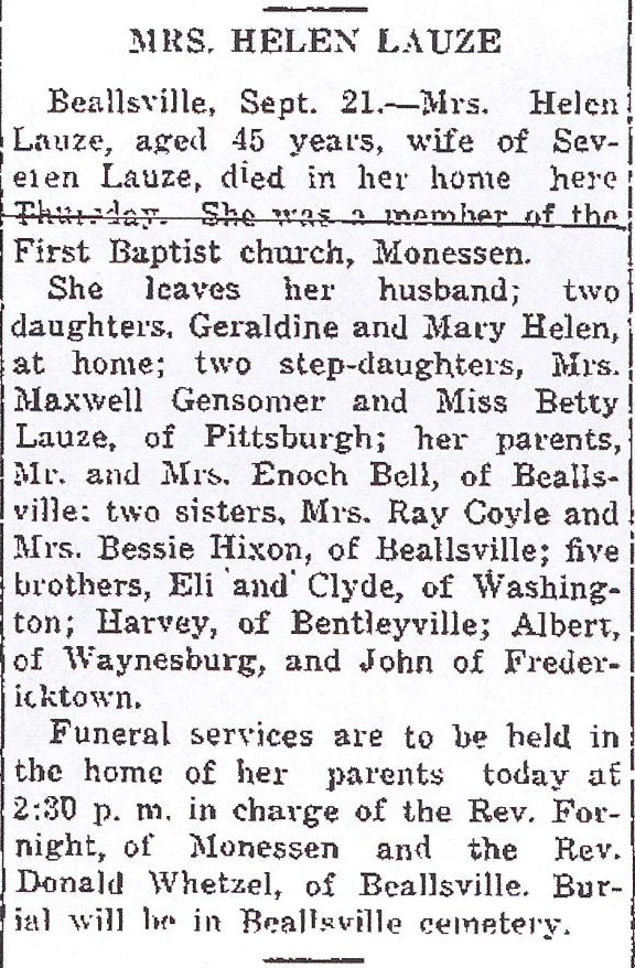 Helen Lauze obit