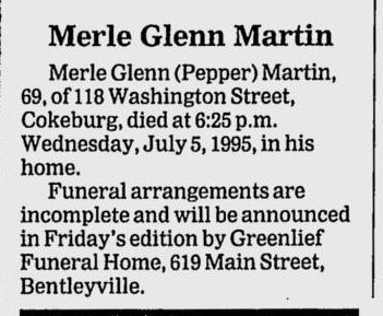 Merle Glenn Martin obituary