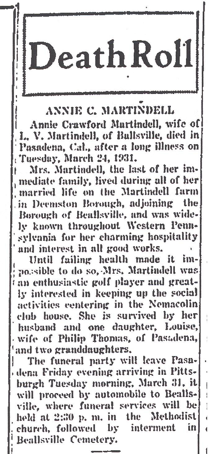 Annie C. Martindell obit