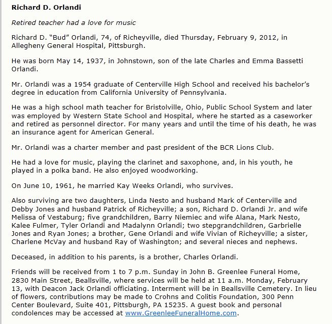 Richard D Orlandi obit