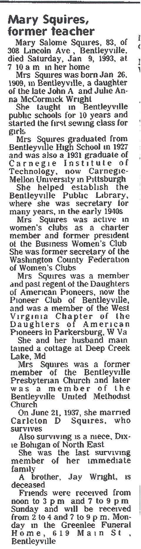 Mary  Salome Squires
