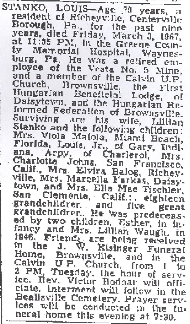 Louis Stanko obit