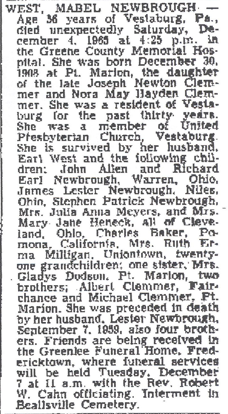 Mabel Newbrough West obit